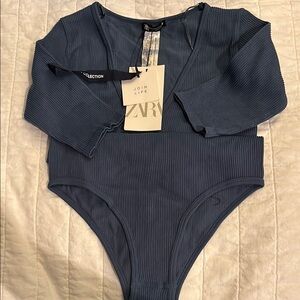 Zara Deep Blue Ribbed Bodysuit